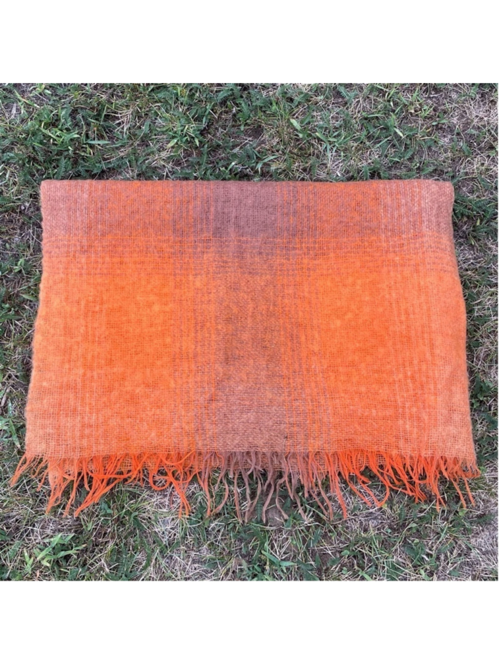 SPORTS RUG Scotland Mohair Wool Plaid Throw Blanket Orange Brown